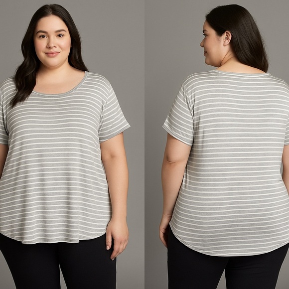 Scarlett Gray Striped Tee 2X-NWT - Picture 1 of 6